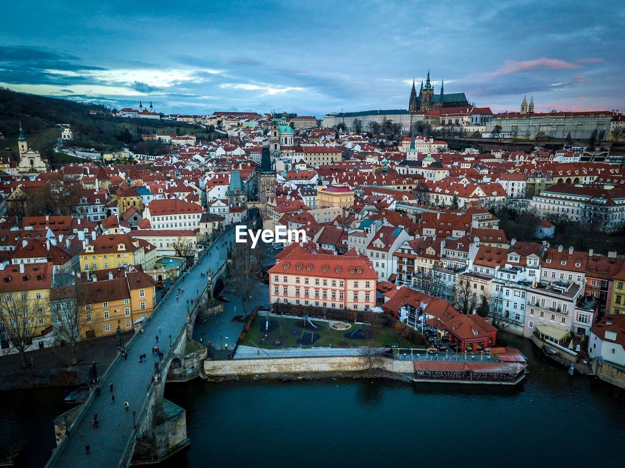 High angle view of town against sky