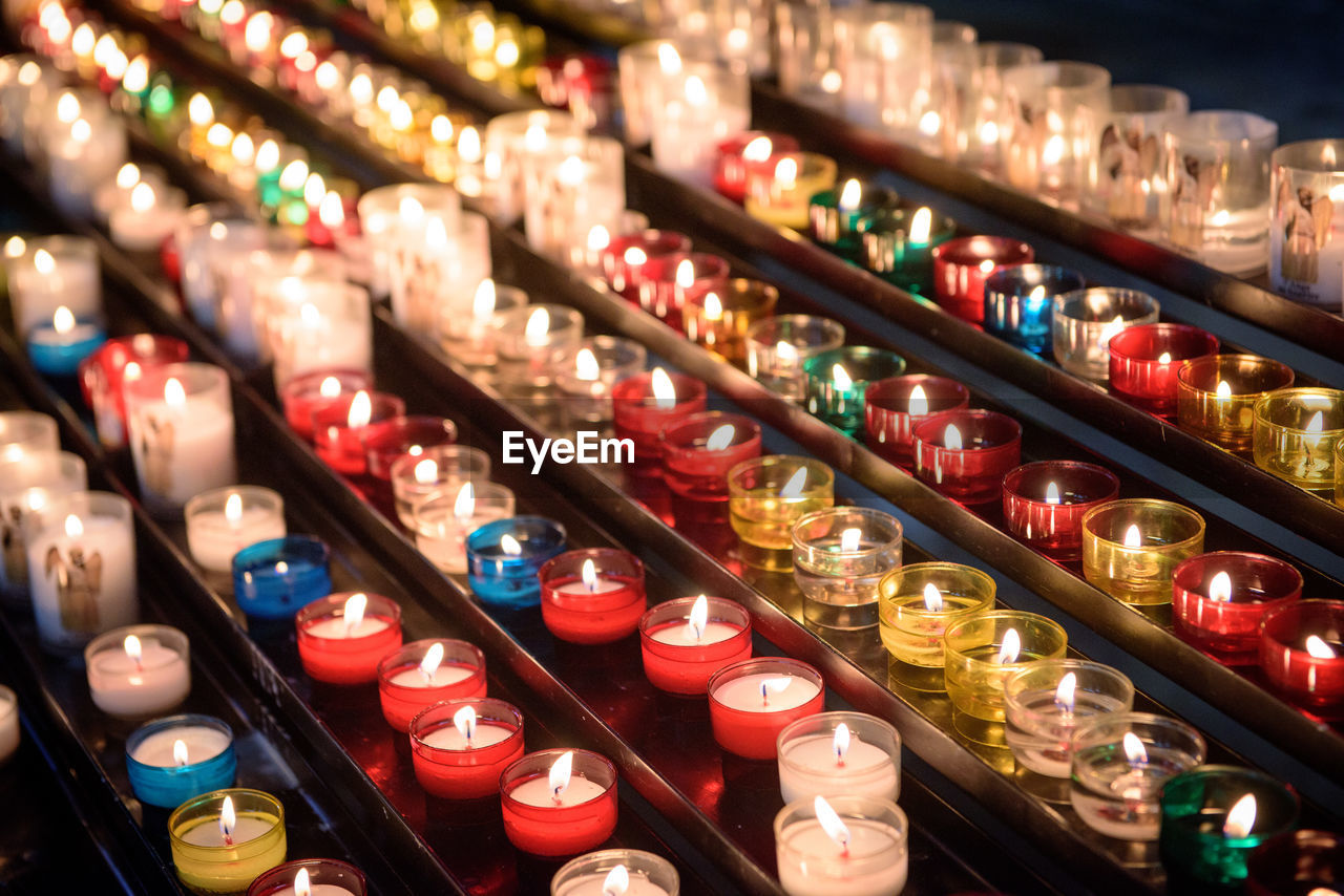 Close-up of illuminated candles