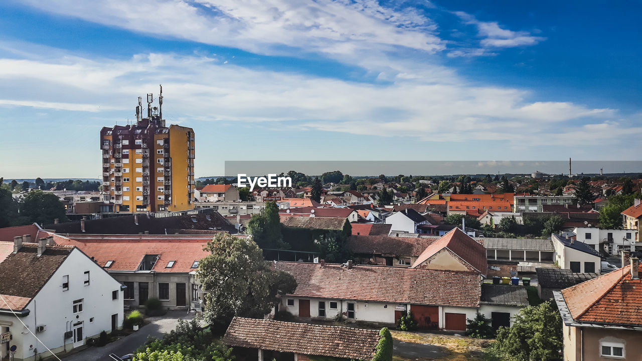 High angle view of townscape against sky