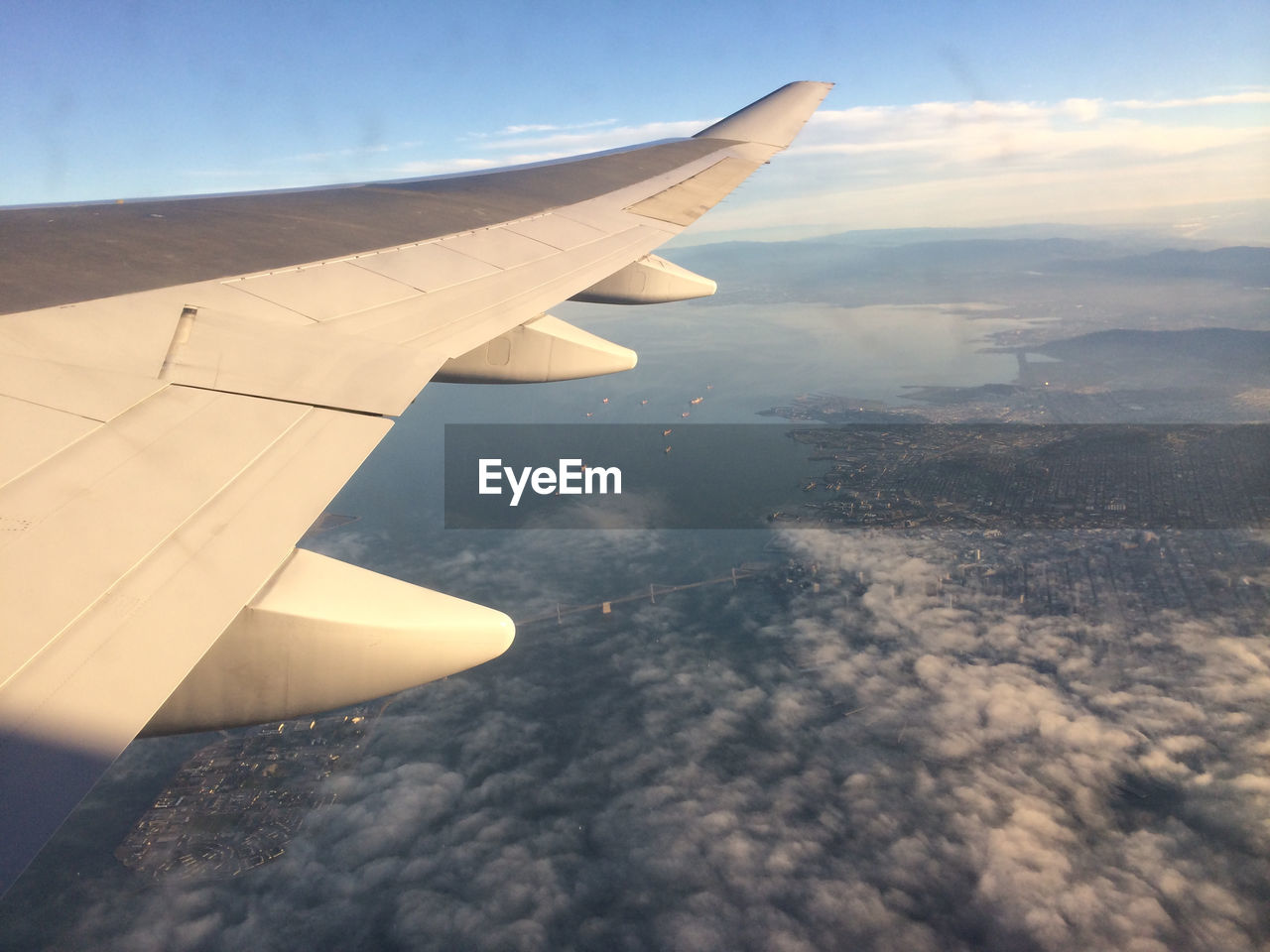 Cropped image of airplane over sea