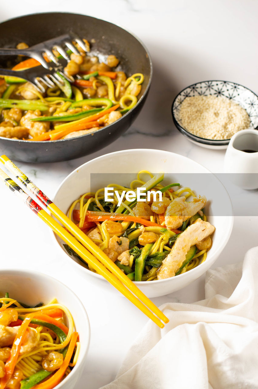 HIGH ANGLE VIEW OF FOOD SERVED IN BOWL