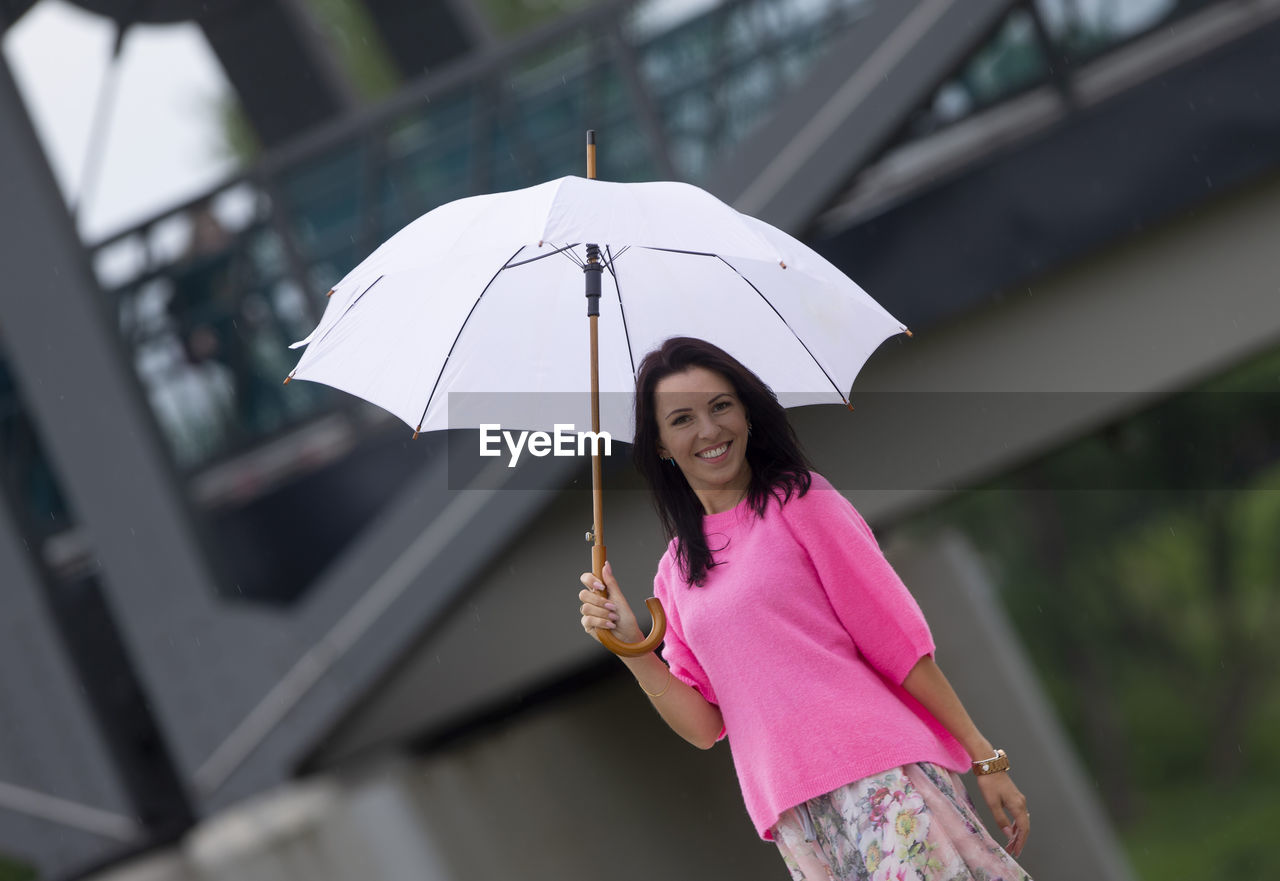 Portrait of woman holding umbrella