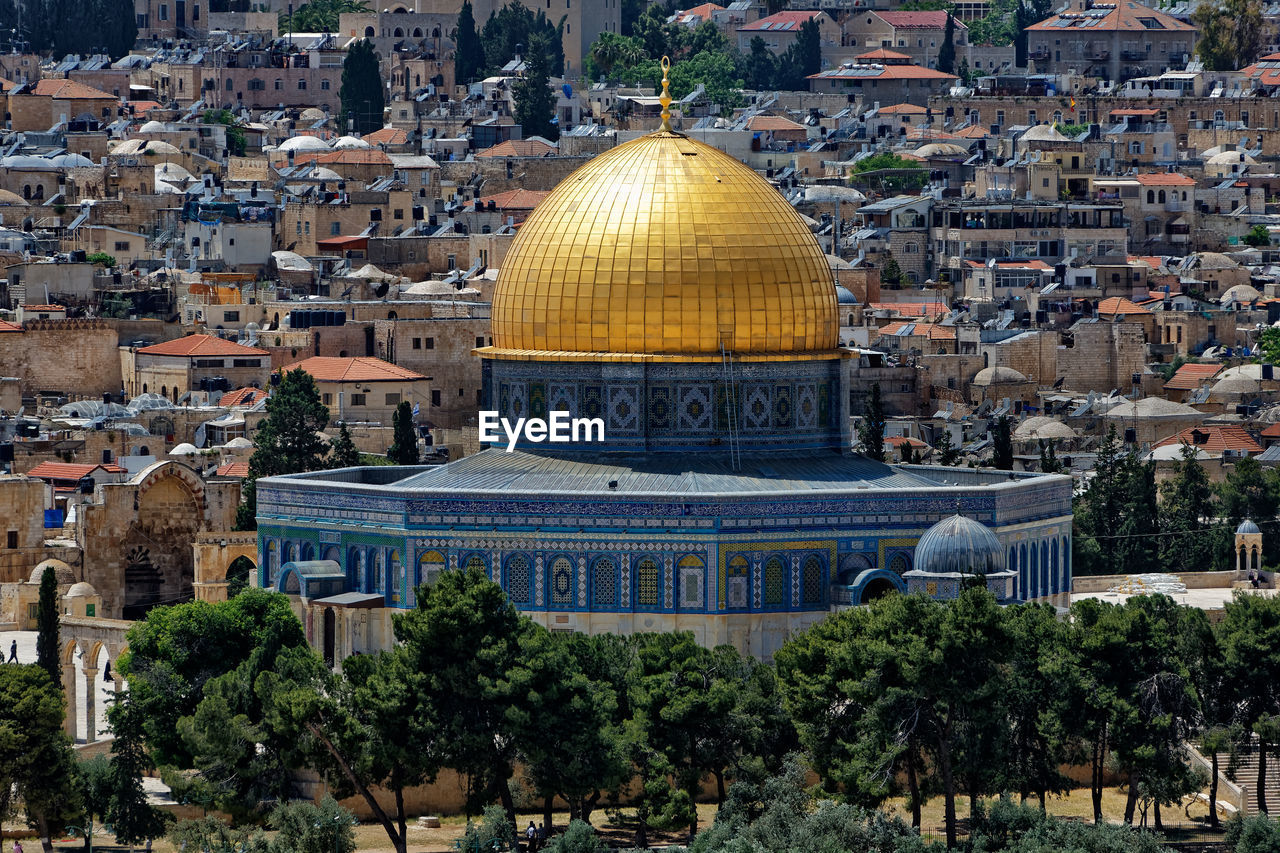 Dome of the rock and buildings in town