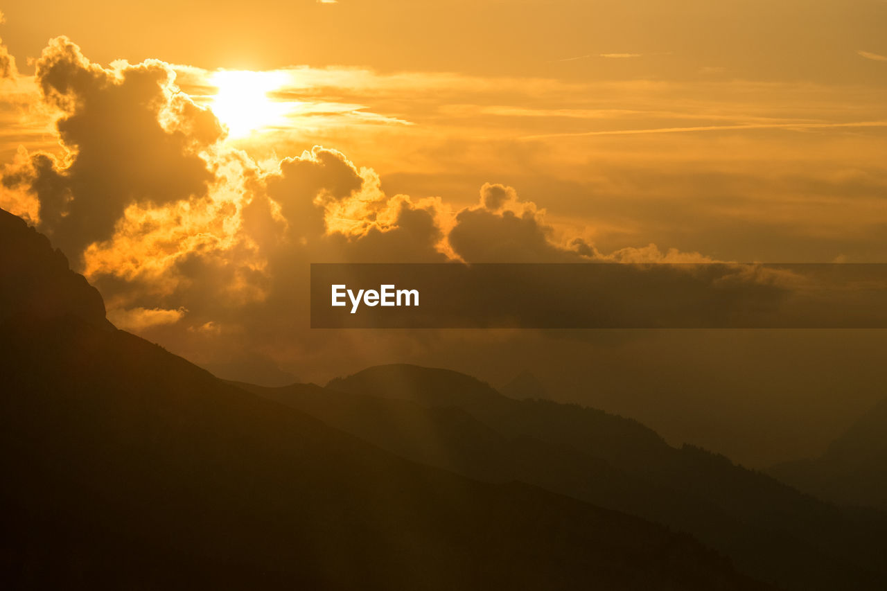 Silhouette of mountain at sunset