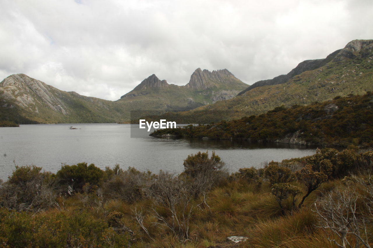 Scenic view of lake and mountains