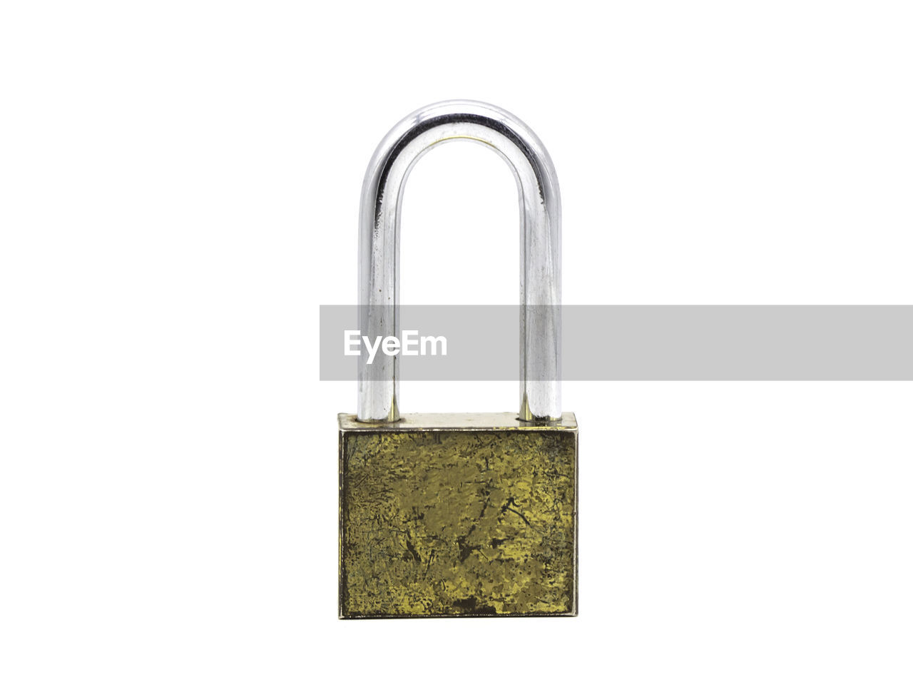 LOW ANGLE VIEW OF PADLOCK ON WHITE BACKGROUND