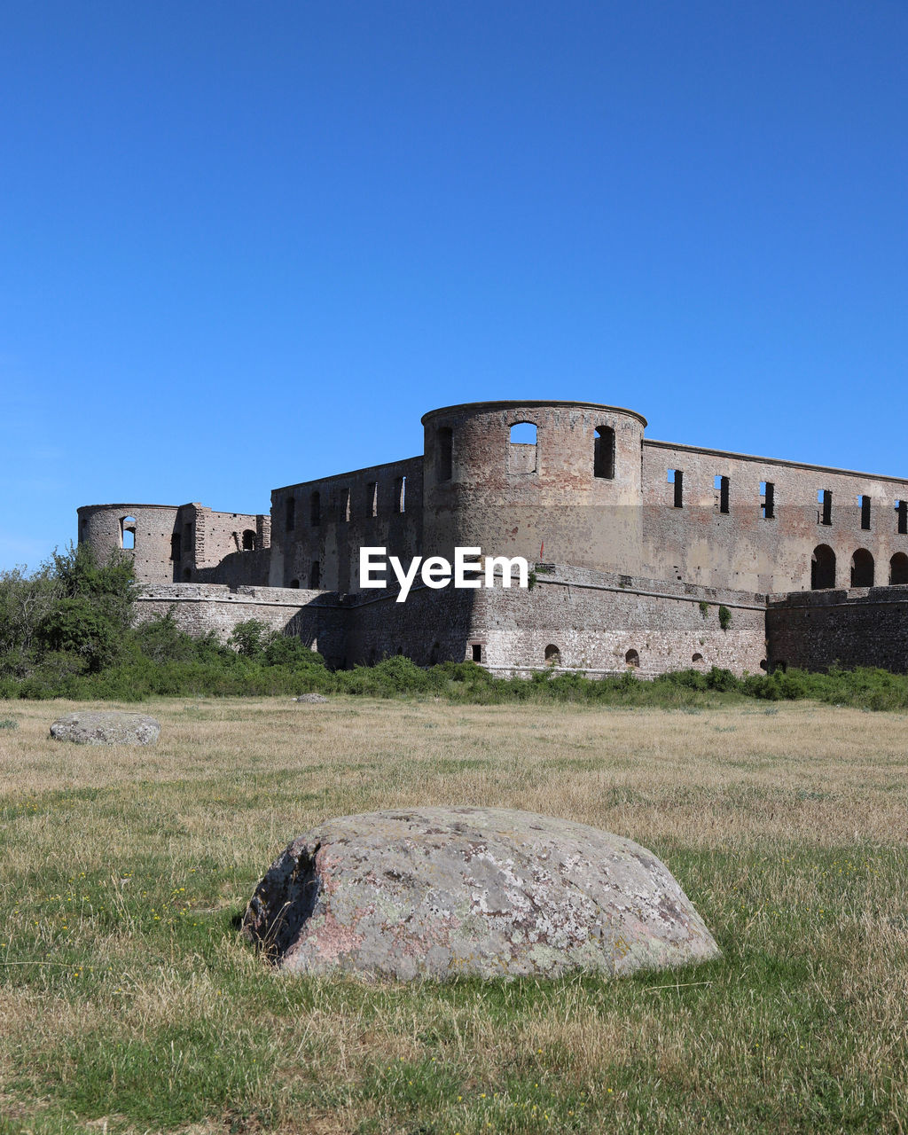 view of old ruins against clear blue sky