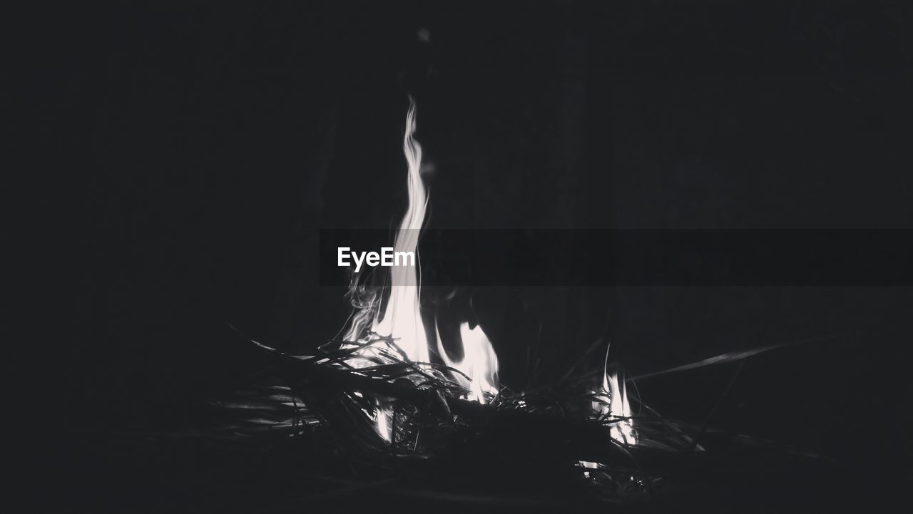 Close-up of campfire burning at night