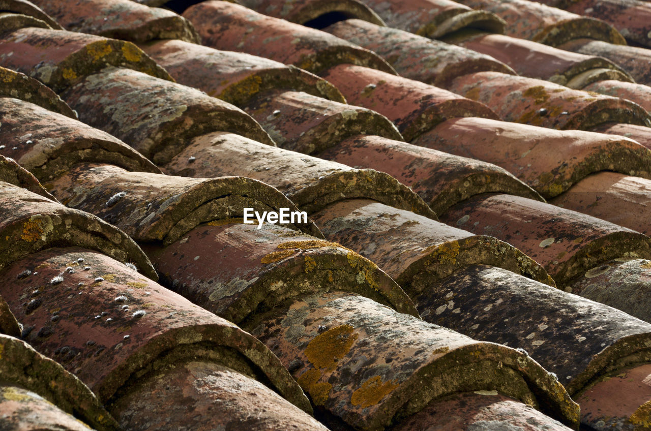 Full frame shot of weathered roof tiles