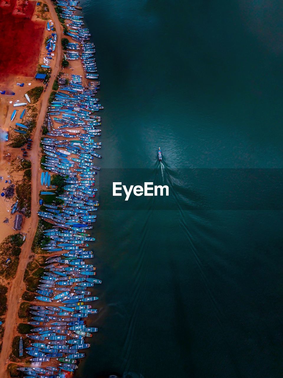 High angle view of boats in sea