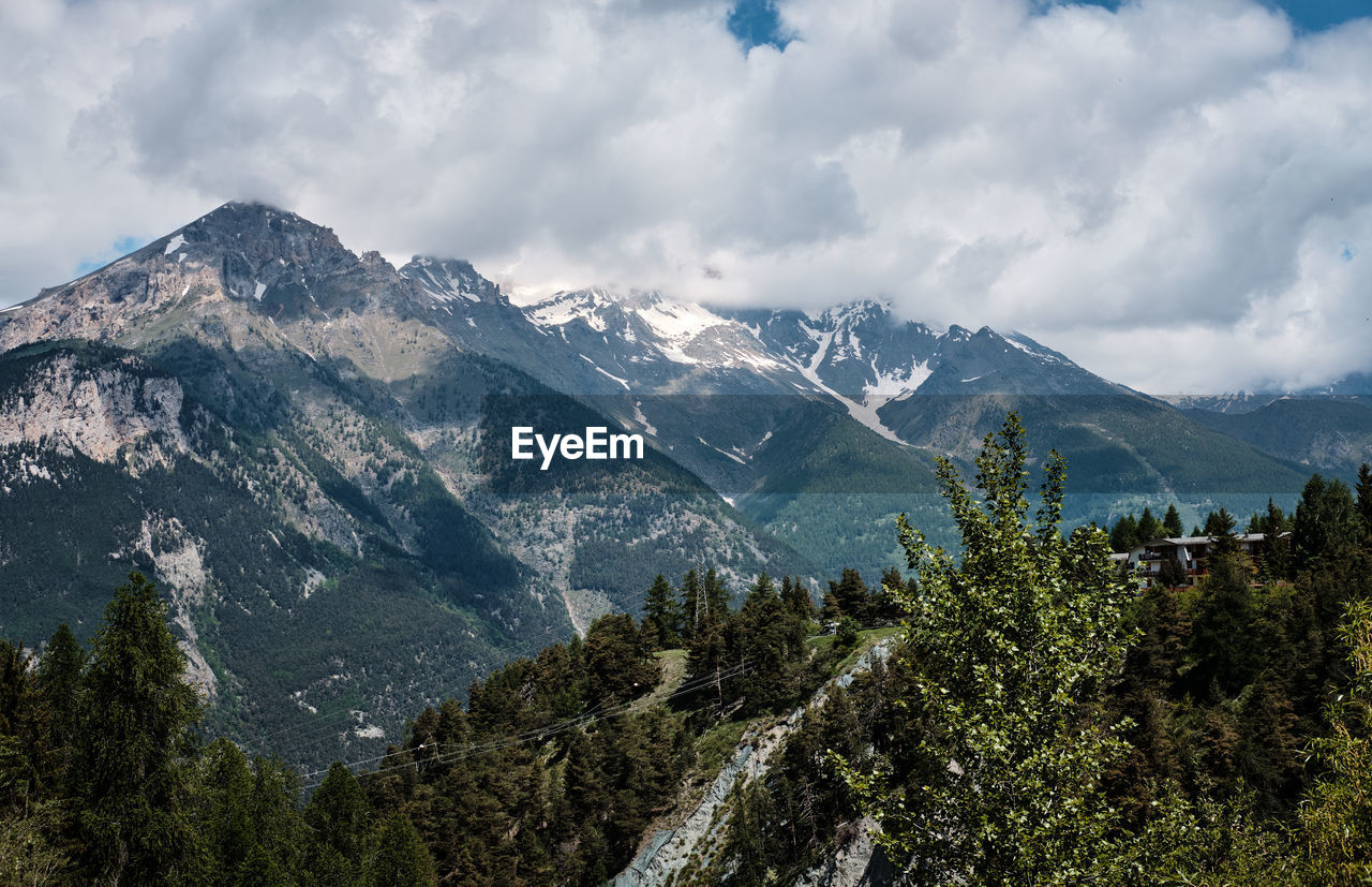 Scenic view of snowcapped mountains against sky