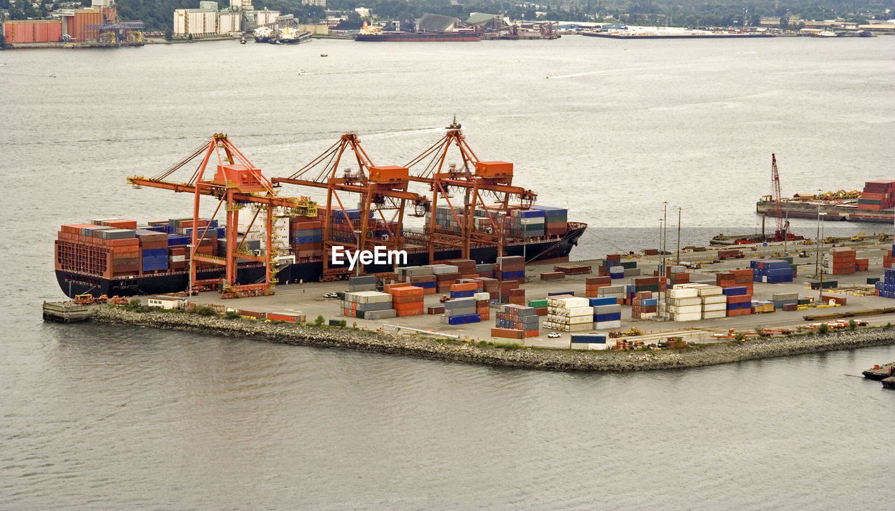 High angle view of commercial dock amidst sea