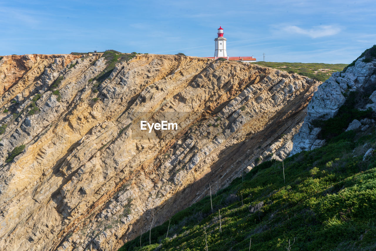 Landscape of capo espichel cape with the lighthouse and sea cliffs, in portugal