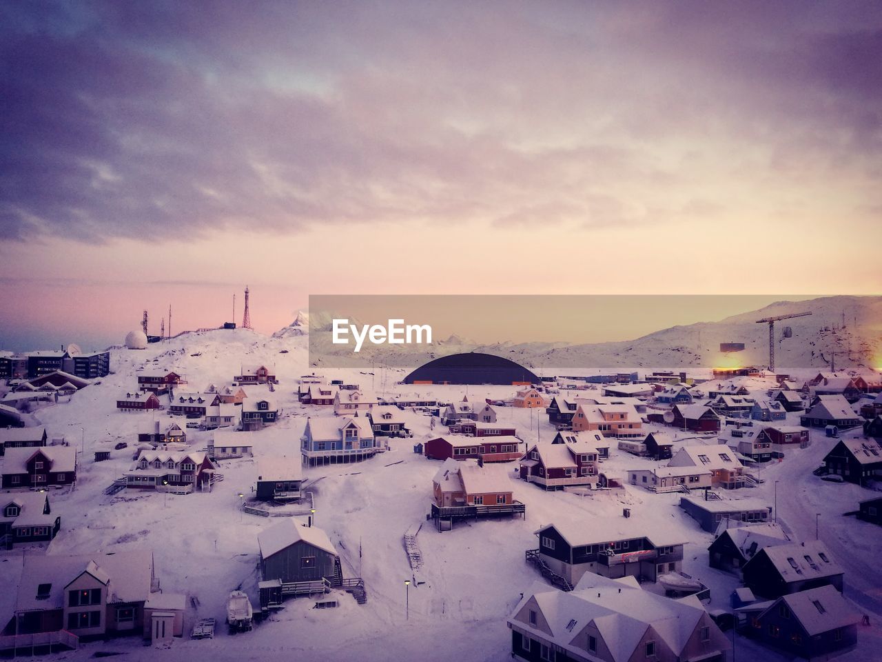 Aerial view of city during winter