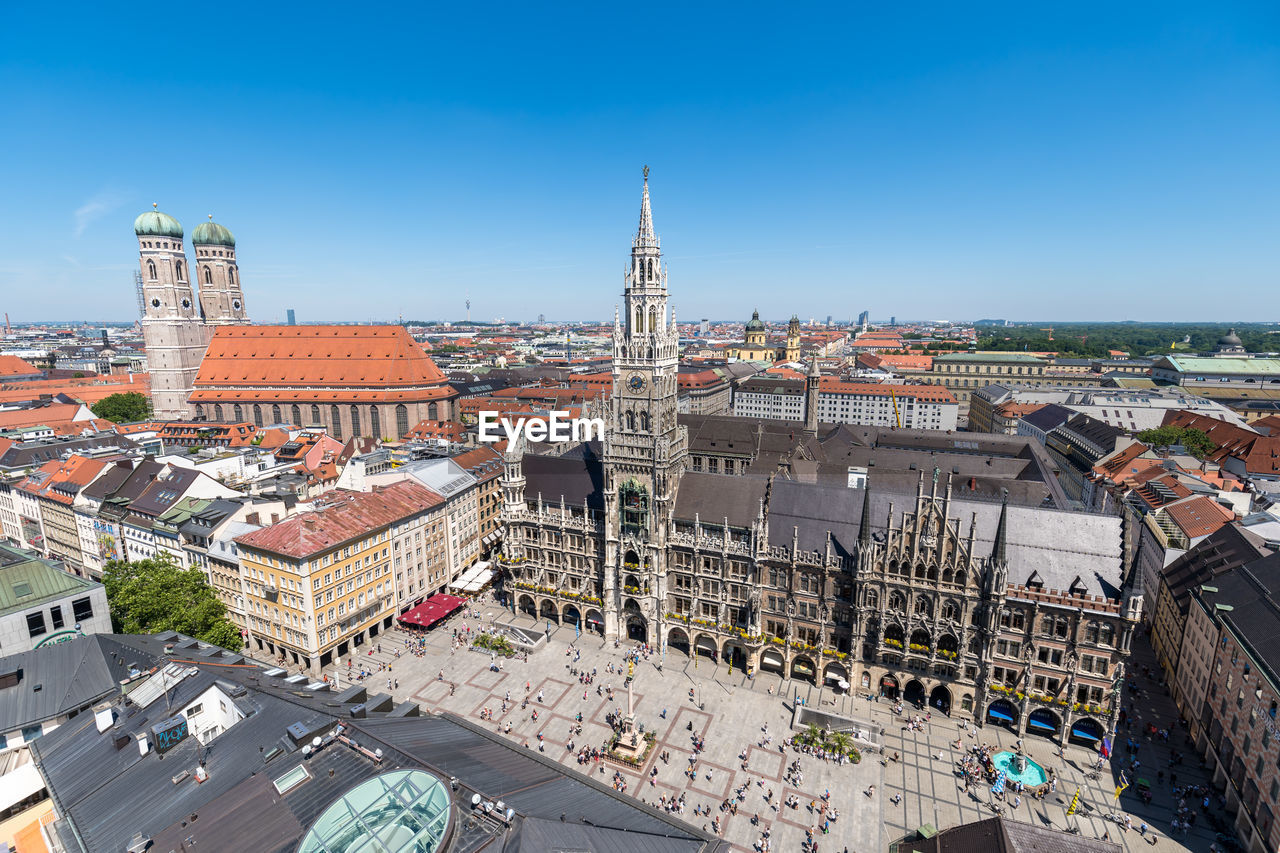 High angle view of buildings in city