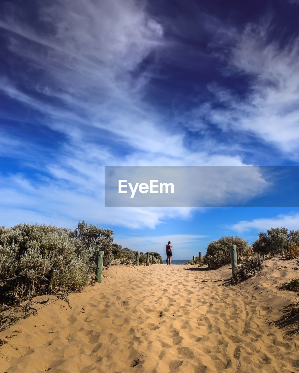 REAR VIEW OF PEOPLE ON SAND DUNE