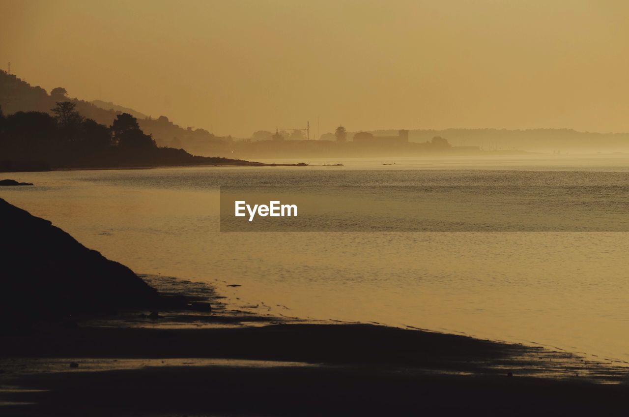 SCENIC VIEW OF SEA AT SUNSET