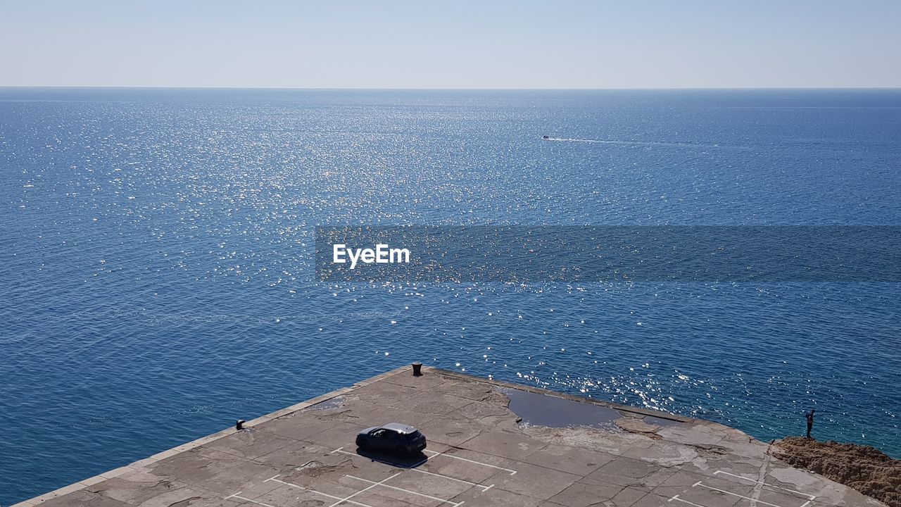 High angle view of sea against clear sky