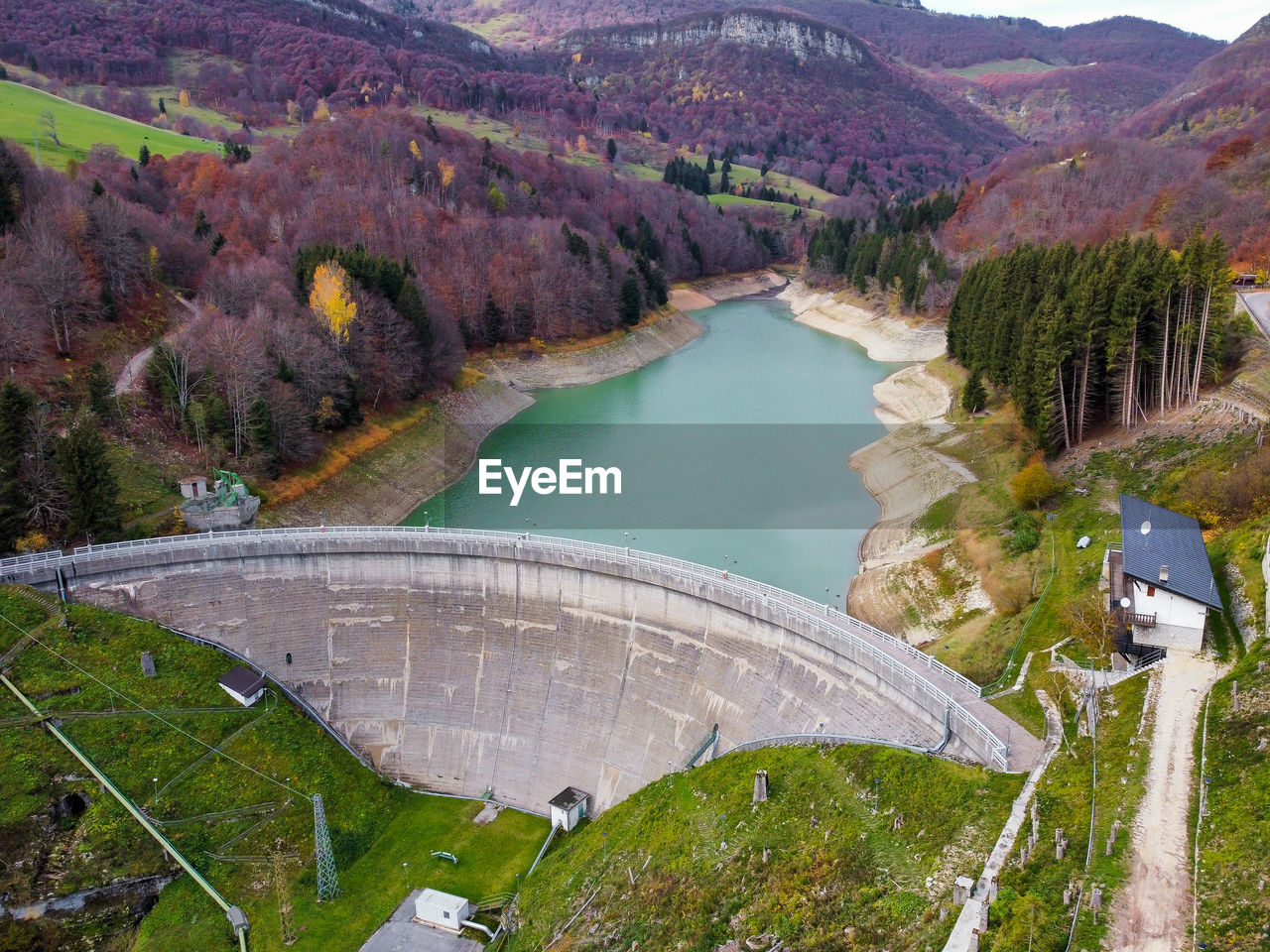 Aerial view of the prà della stua lake dam