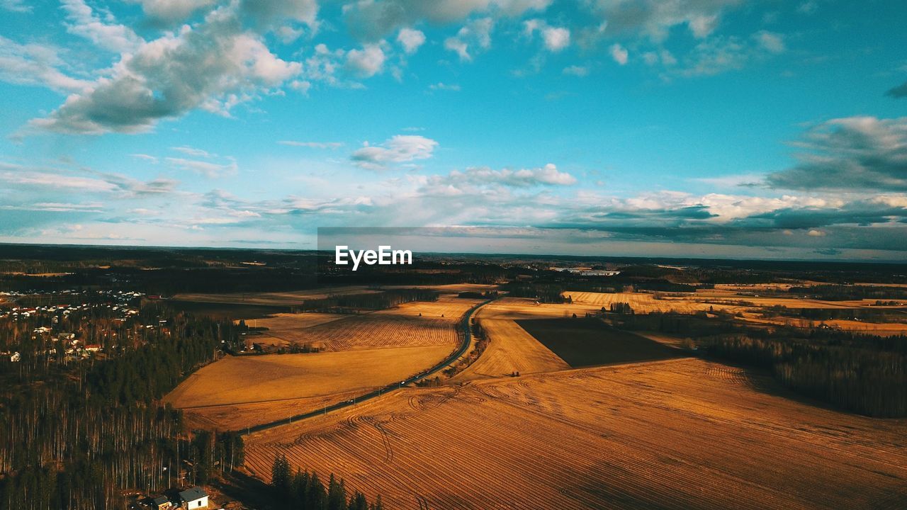 High angle view of road against sky