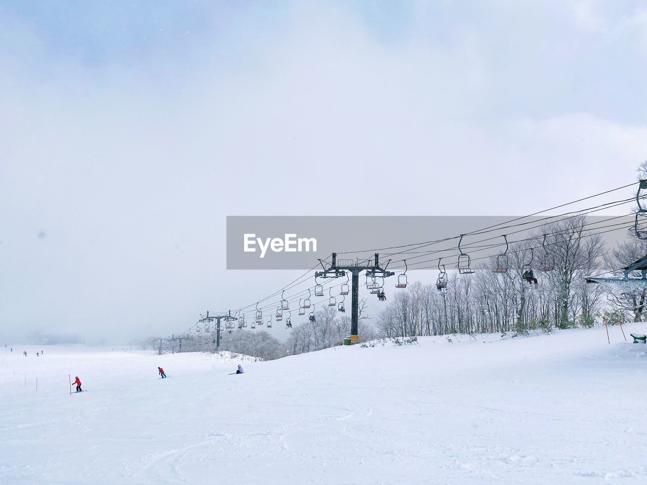 Scenic view of snow covered land against sky