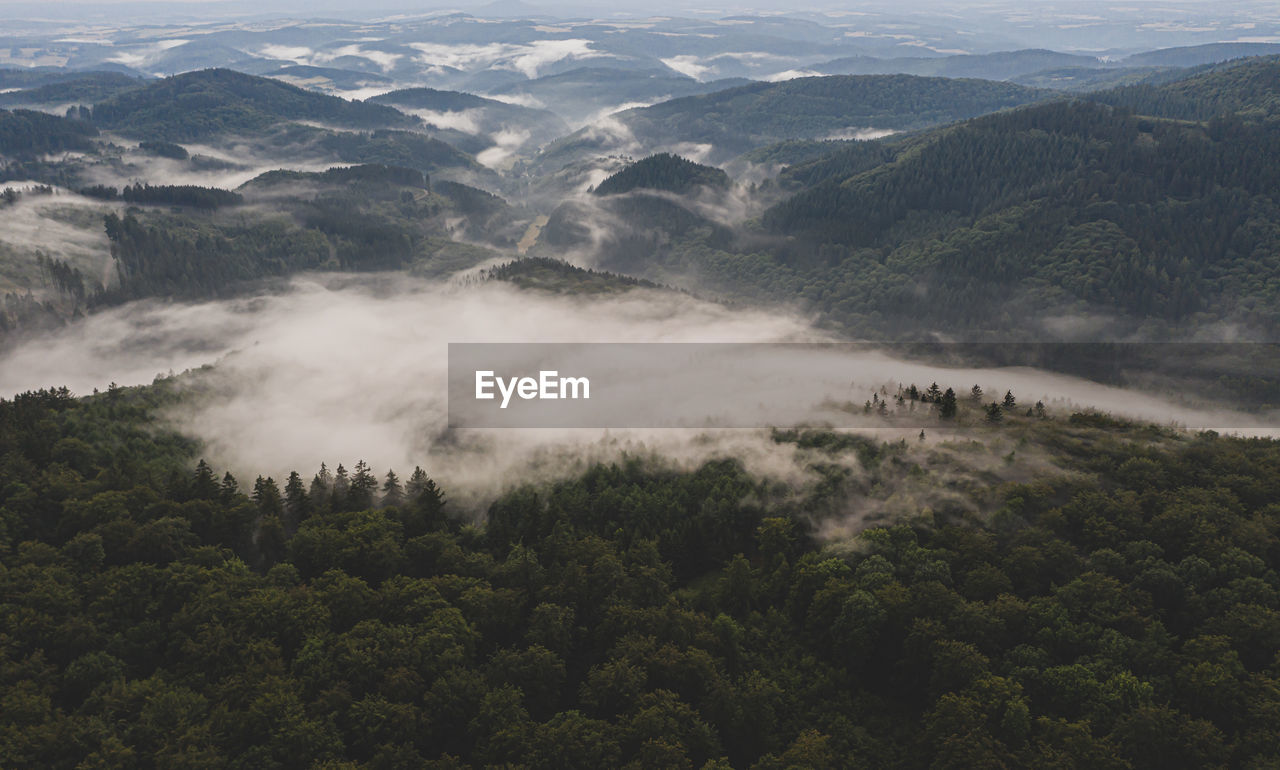 High angle view of mountain range against sky