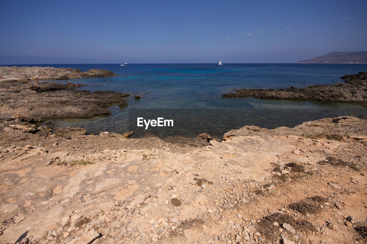 Scenic view of sea against clear sky