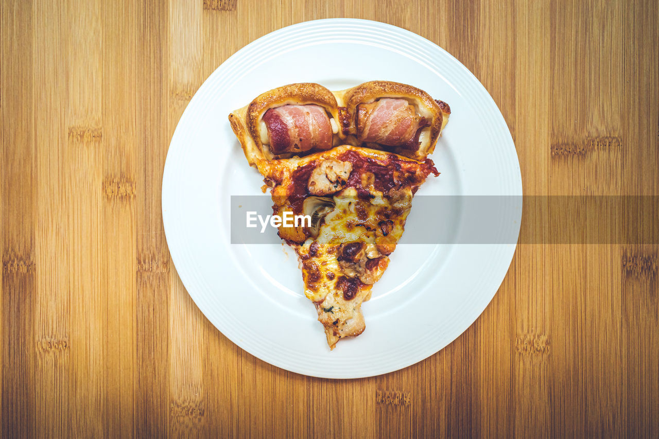 High angle view of food served on table