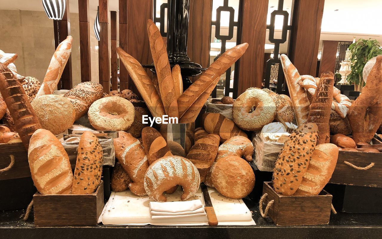 Close-up view of the breads 