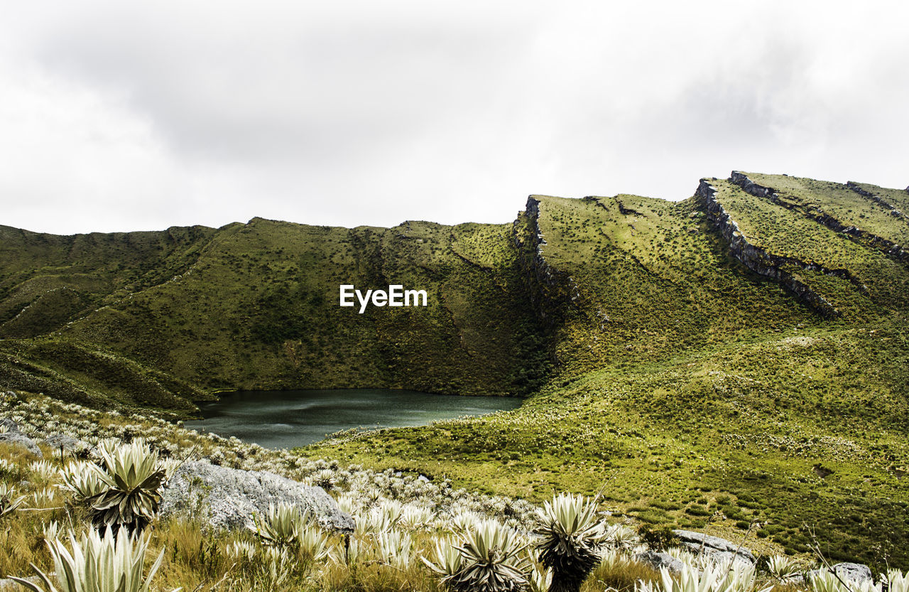 A lake in a mountain in a paramo. this landscape is el dorado leyend.