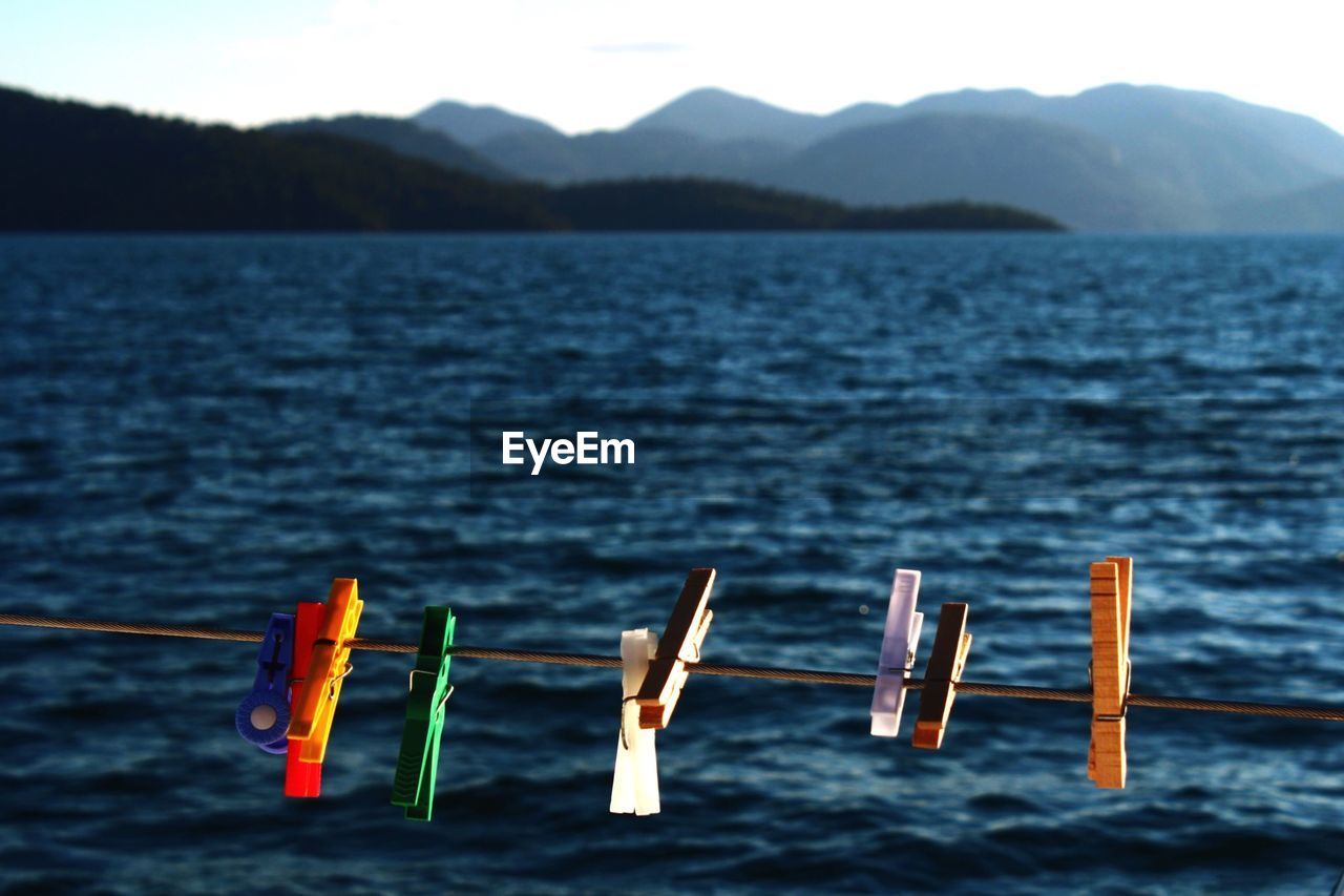 View of objects against sea
