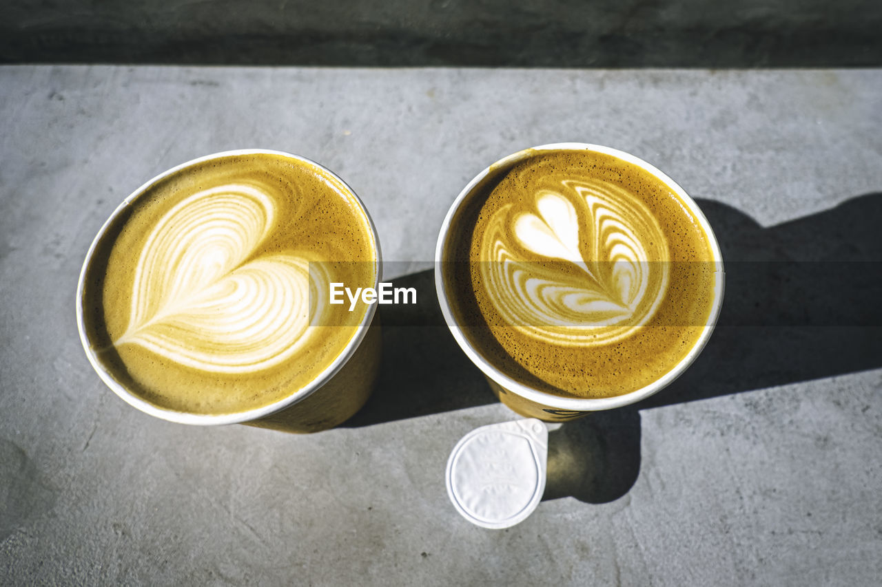 High angle view of coffee on table