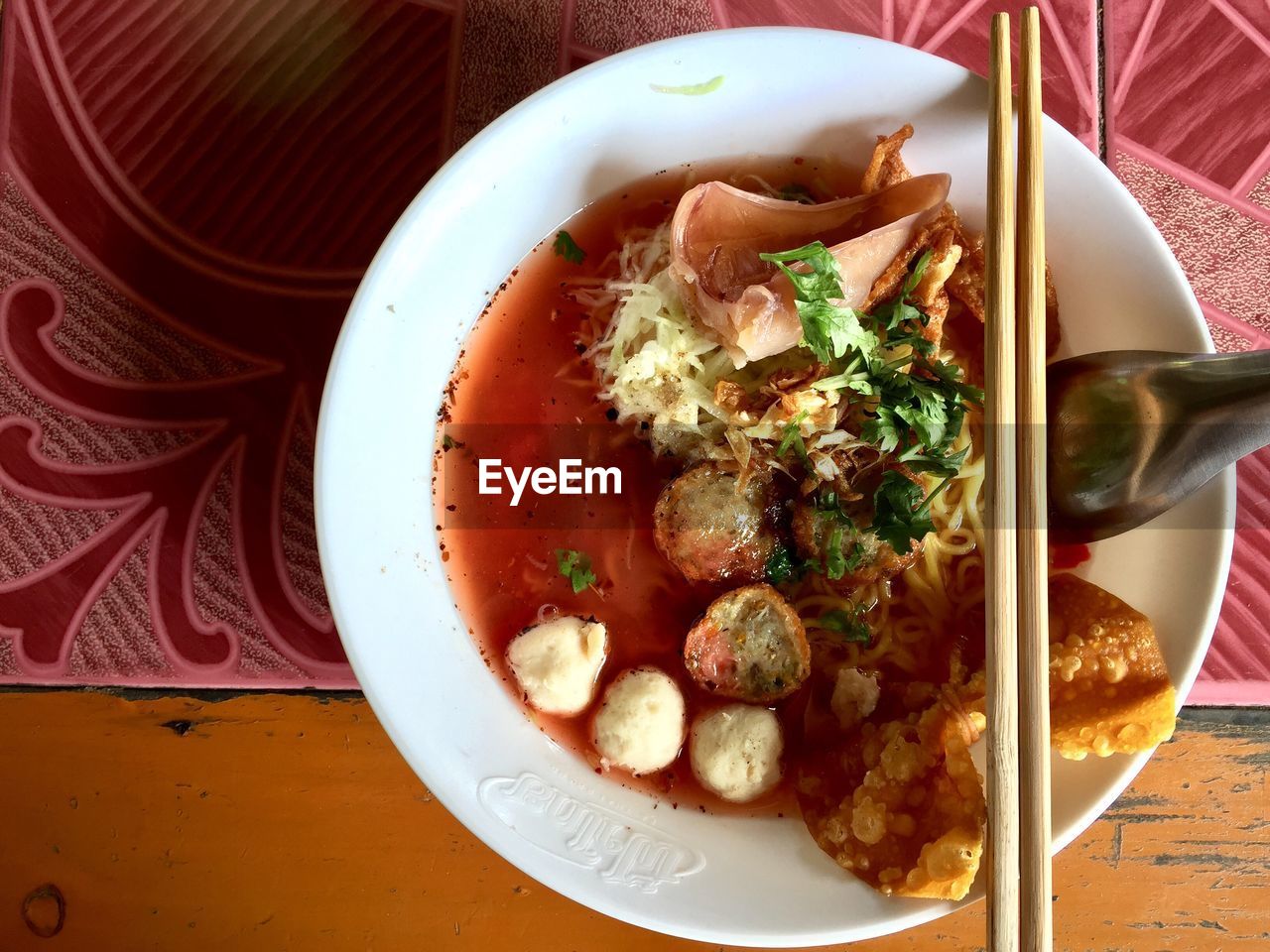 High angle view of food served in bowl