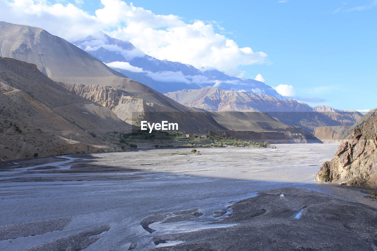 High angle view of gandaki river against mountains