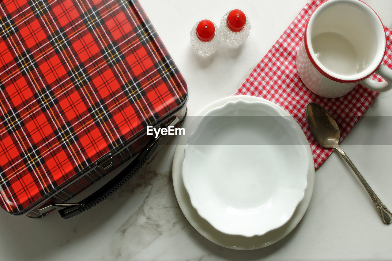 High angle view of breakfast on table