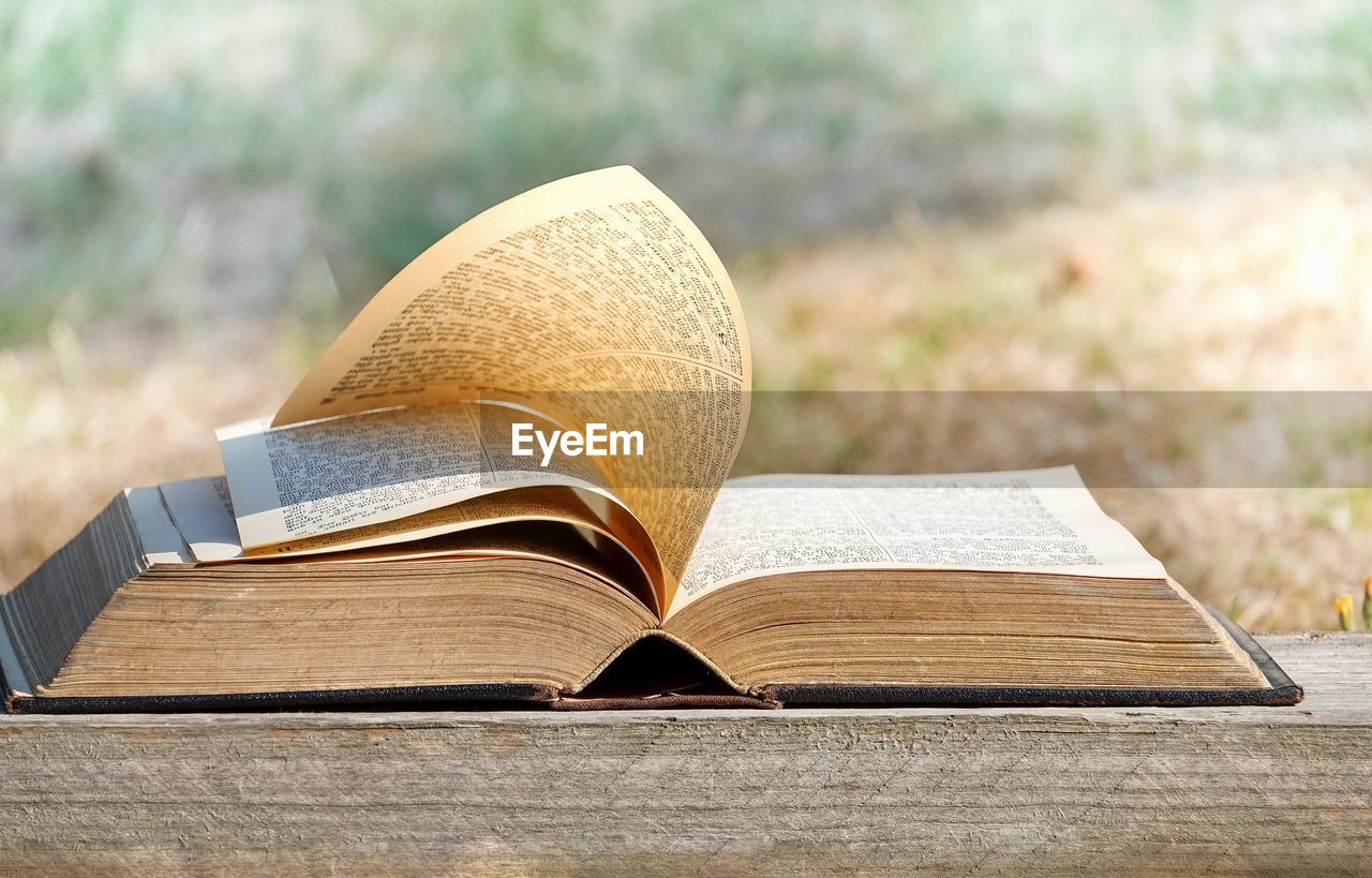 Close-up of open book on table