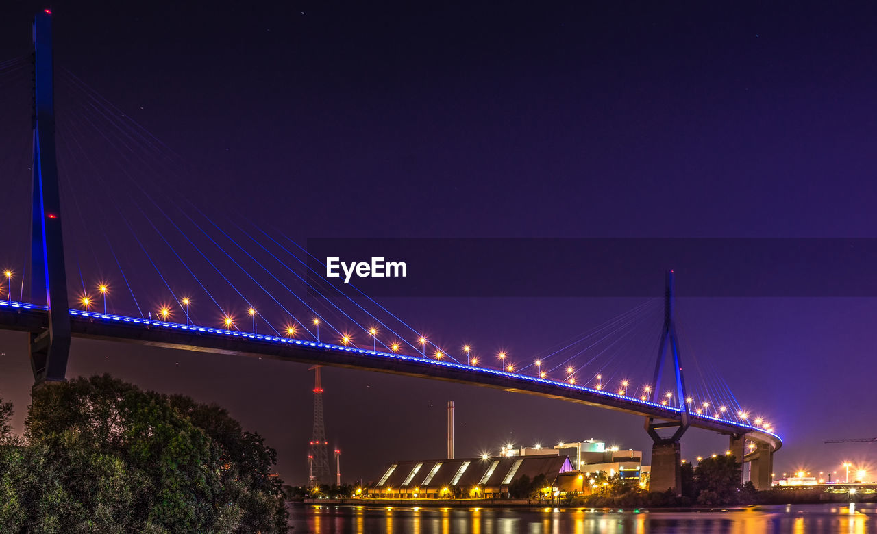 ILLUMINATED BRIDGE AGAINST CLEAR BLUE SKY