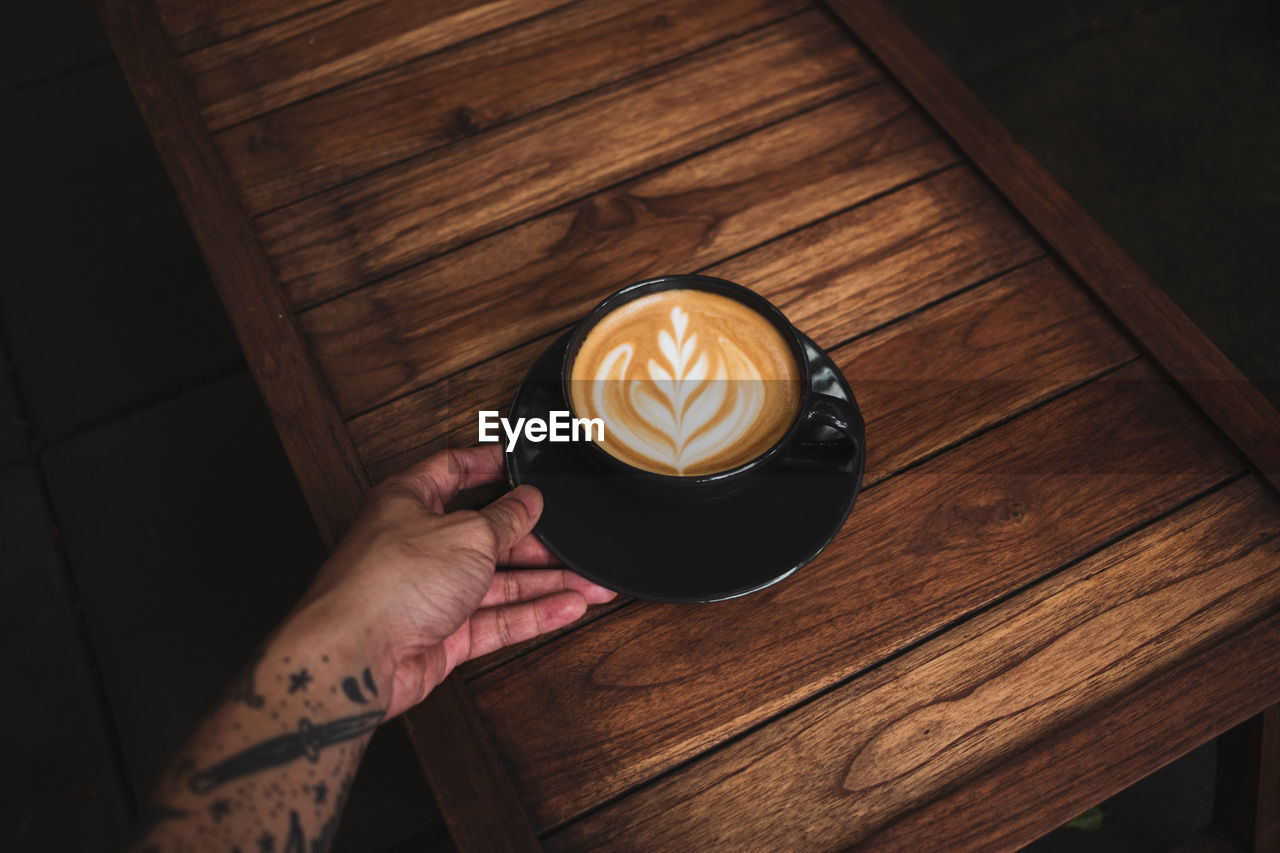 High angle view of coffee cup