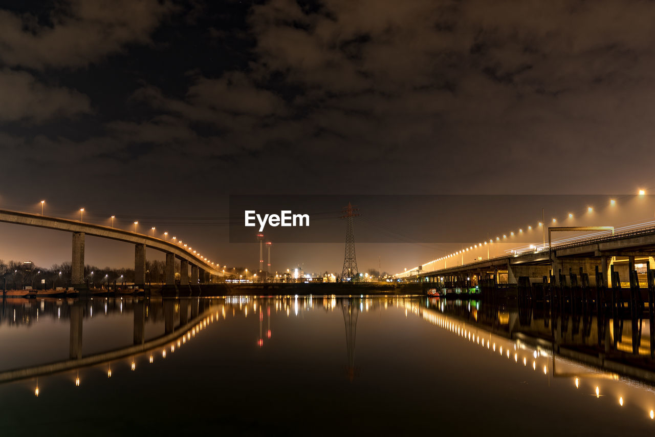 View of suspension bridge at night