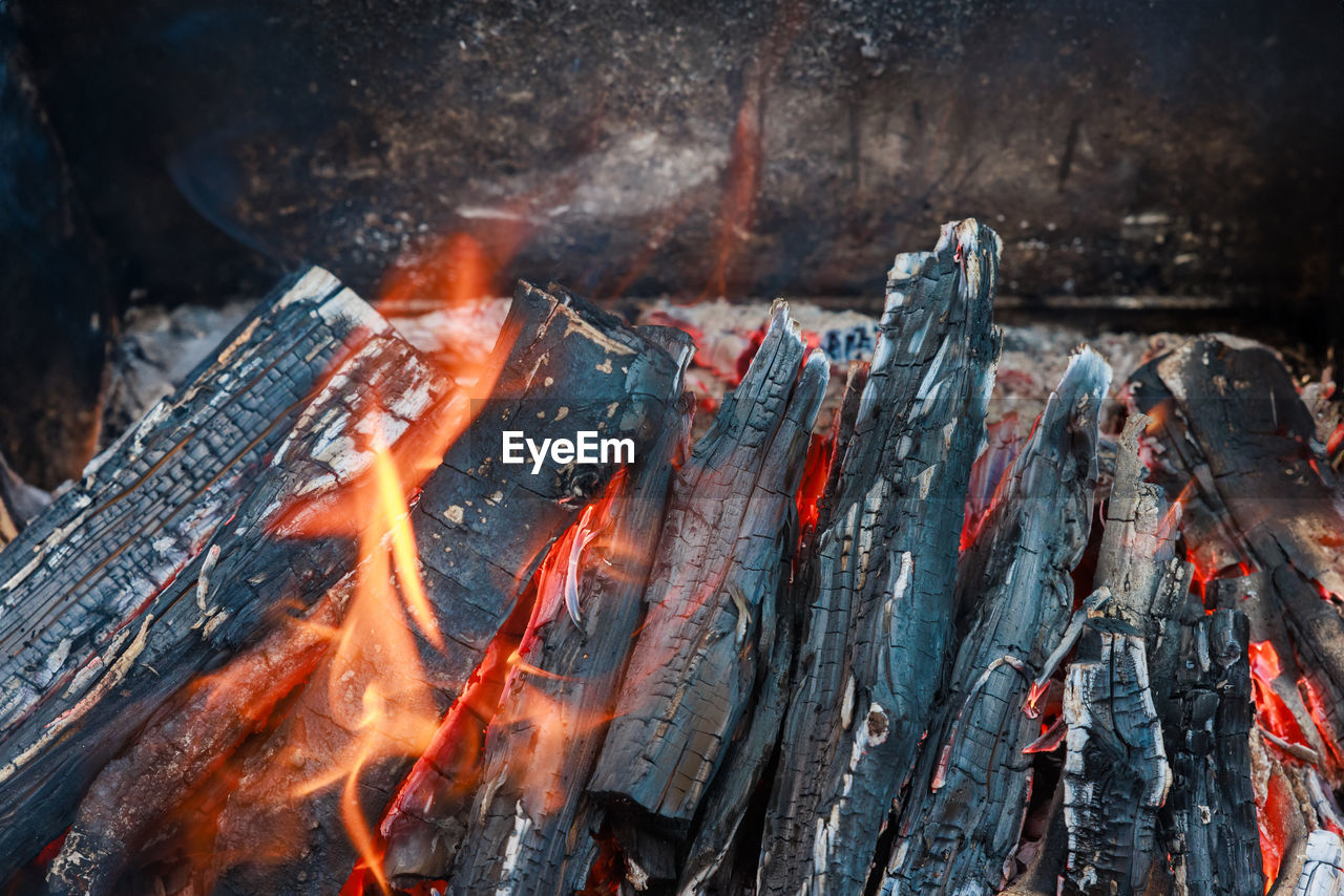 close-up of bonfire at night