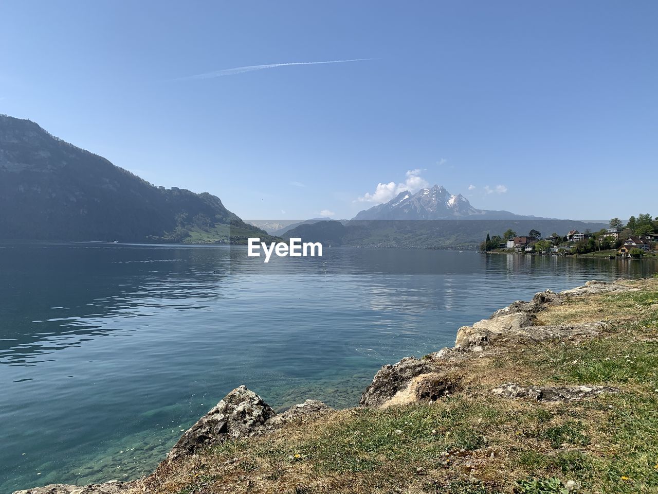 Scenic view of bay against sky