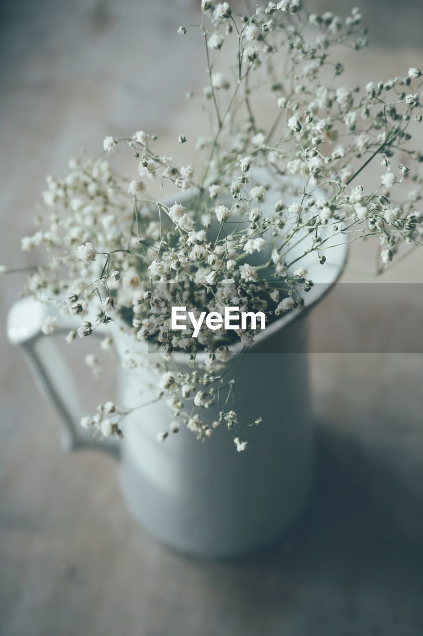 Close-up of white flower vase on table