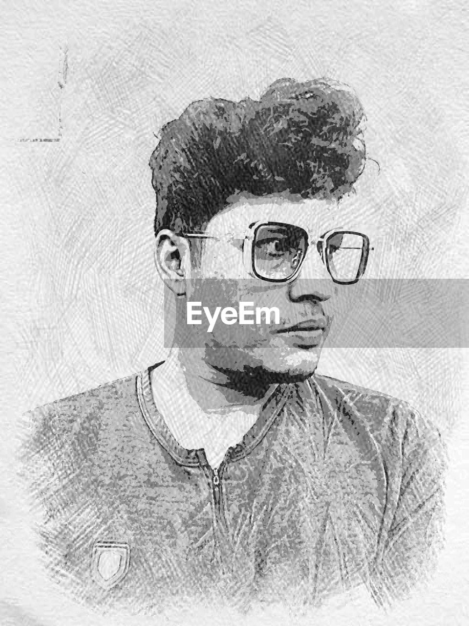 DIGITAL COMPOSITE IMAGE OF YOUNG MAN WITH EYEGLASSES