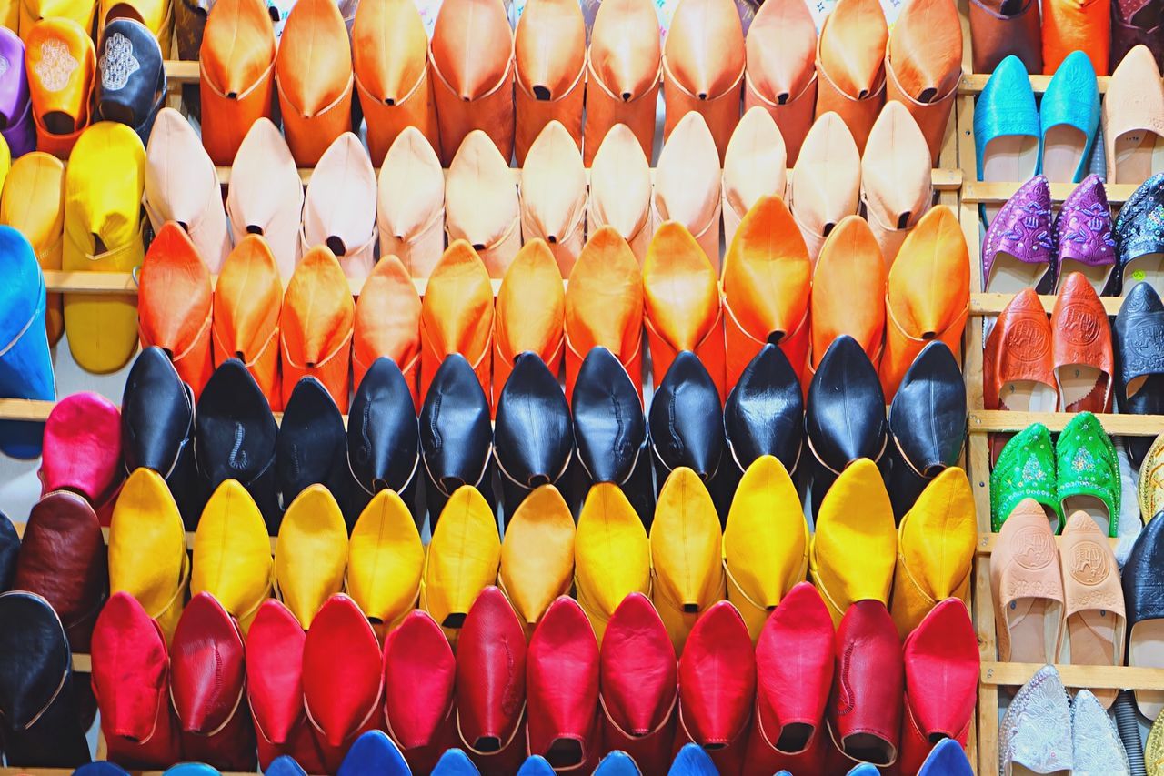 Colorful shoes for sale in store