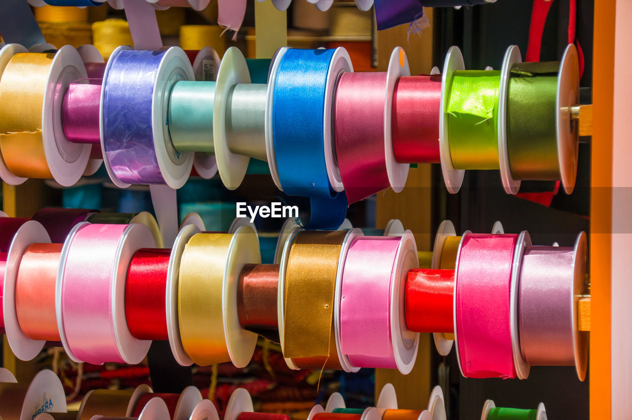 Close-up of multi colored ribbons