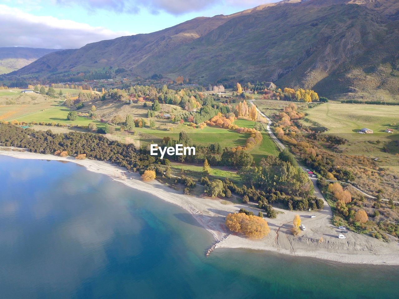 Aerial view of landscape and mountains against sky