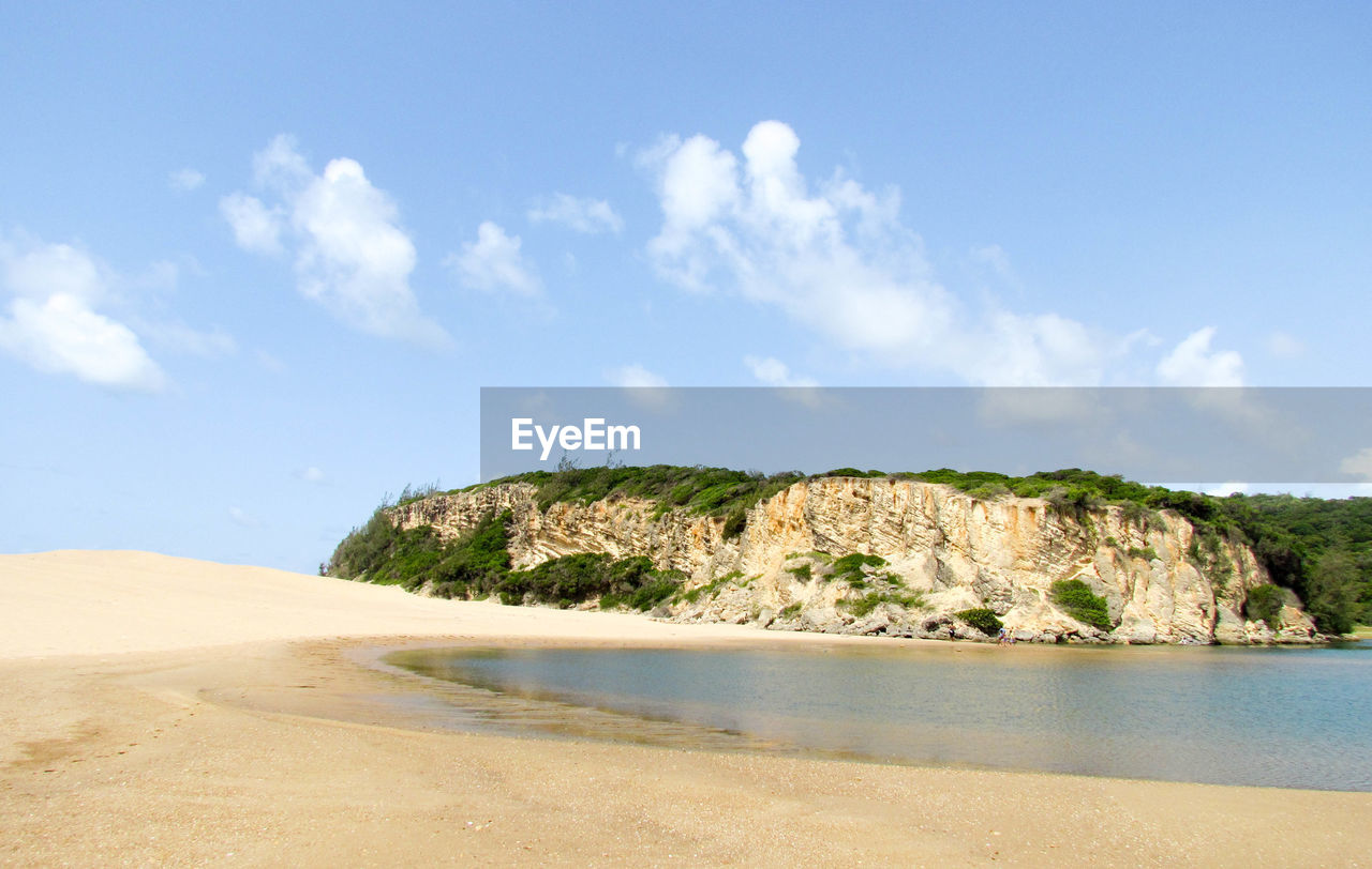 Scenic view of beach against sky