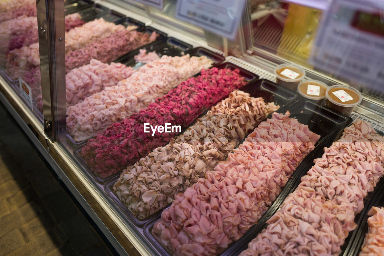 HIGH ANGLE VIEW OF MEAT IN STORE