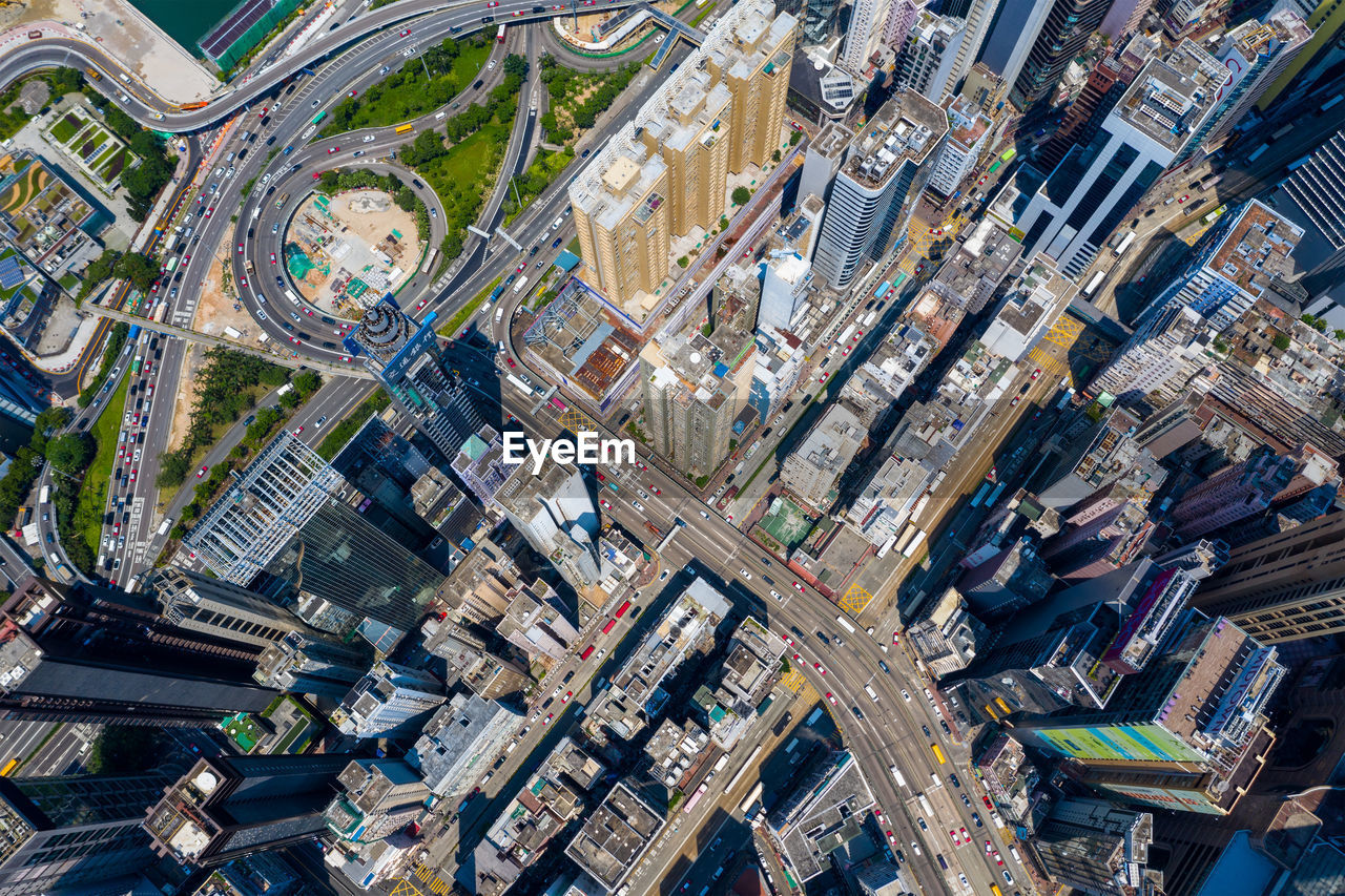 Aerial view of modern buildings in city