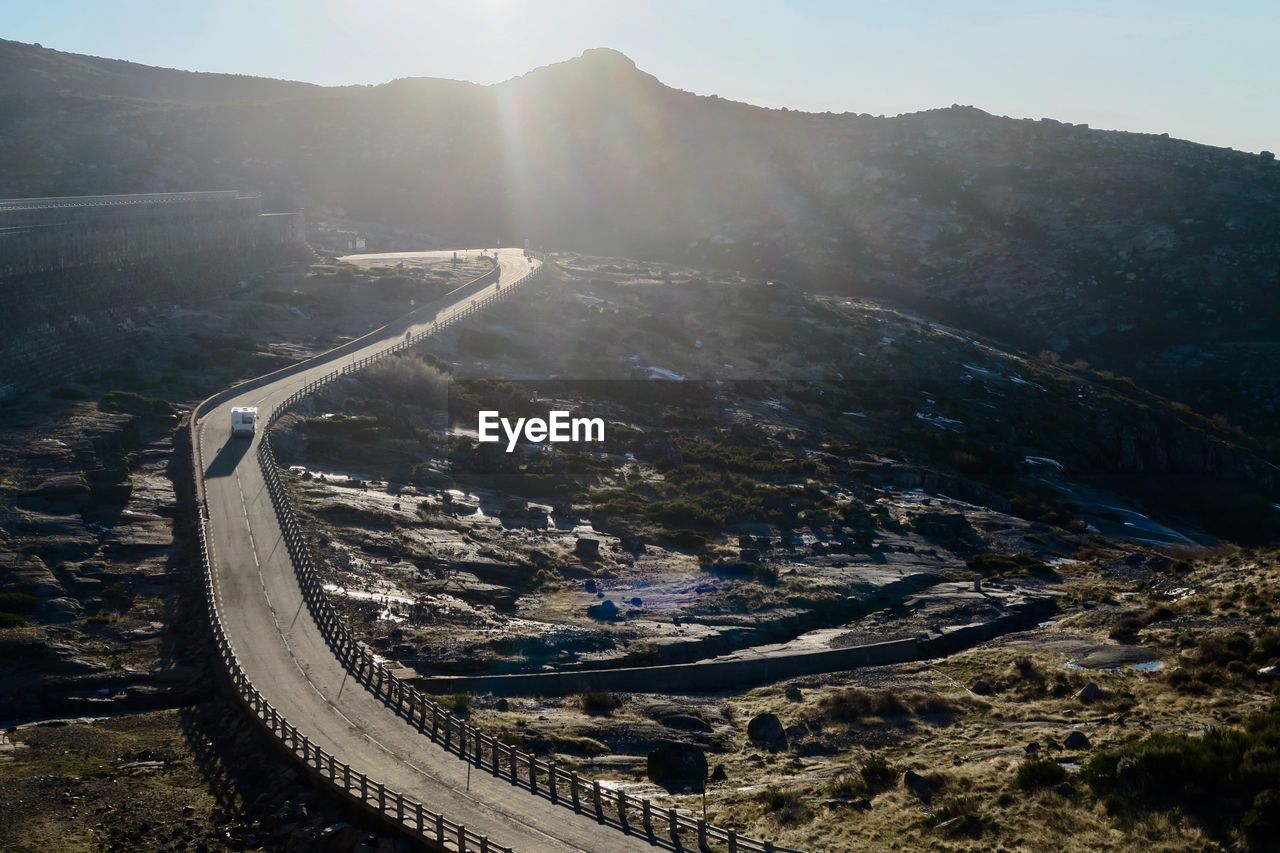 High angle view of road on mountain against sky